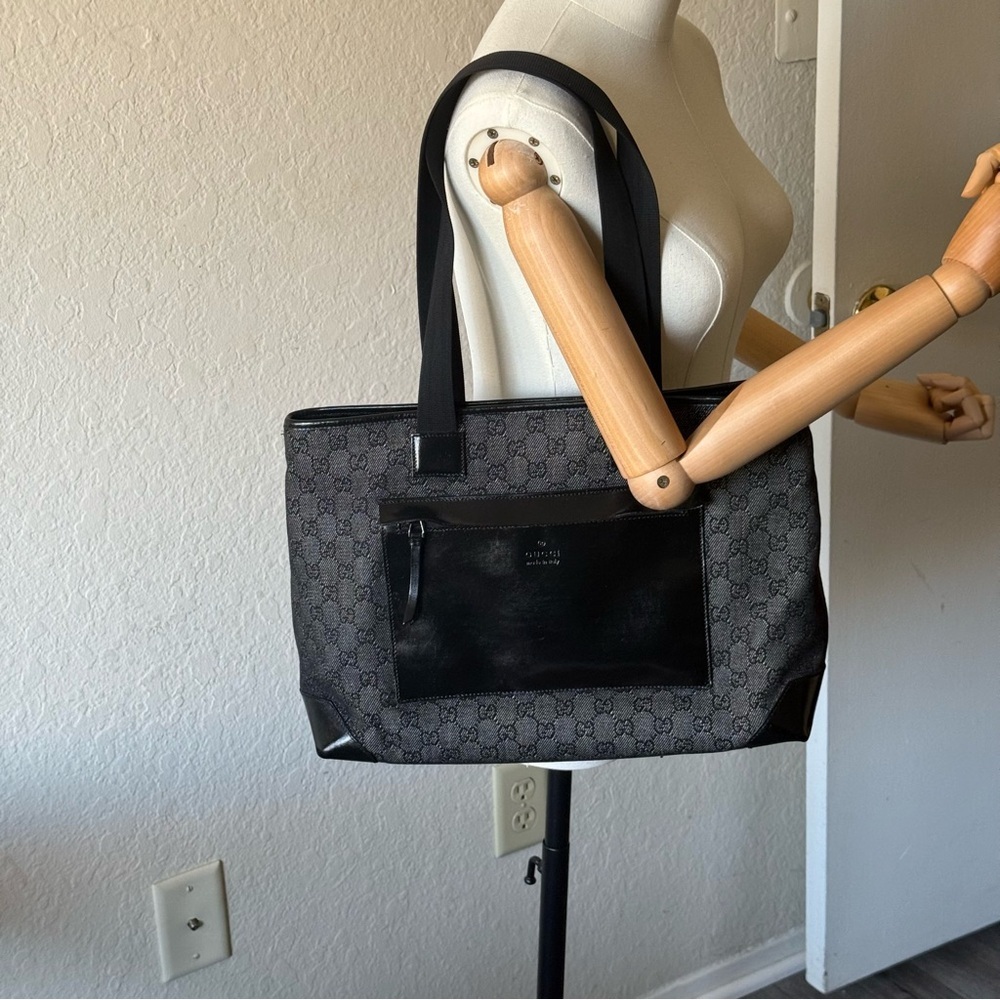 🔥AUTHENTIC GUCCI BLACK DENIM & LEATHER TOTE BAG🔥 - Picture 14 of 16